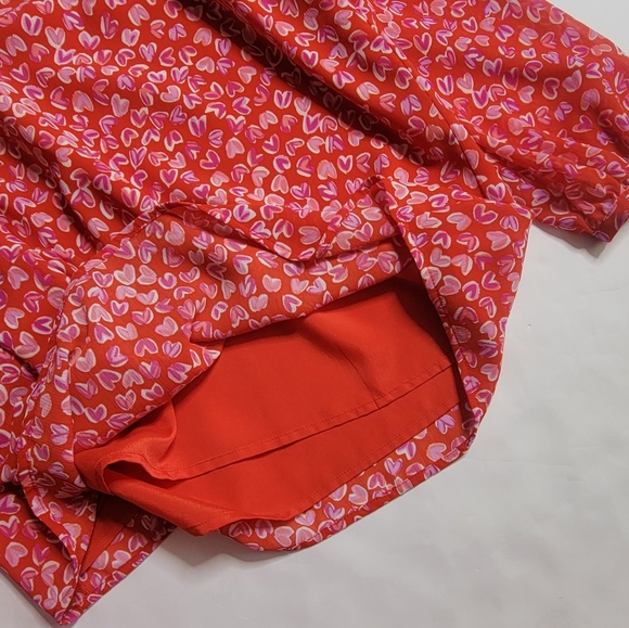 J.Crew Heart Print Blouse Women’s M Red Pink Long Sleeve Romantic Top - Picture 9 of 9